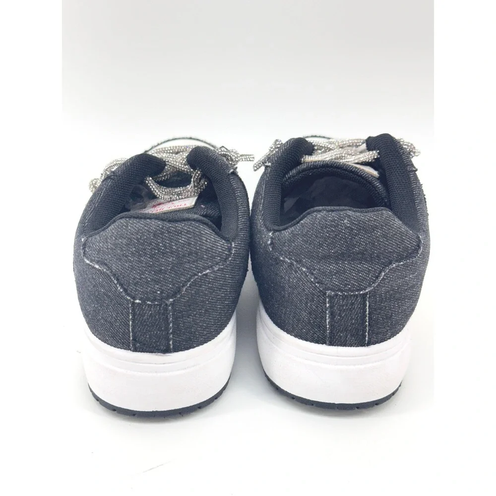 True Religion Sneakers Kids Size 9 Black White Denim Rhinestone Casual Shoes